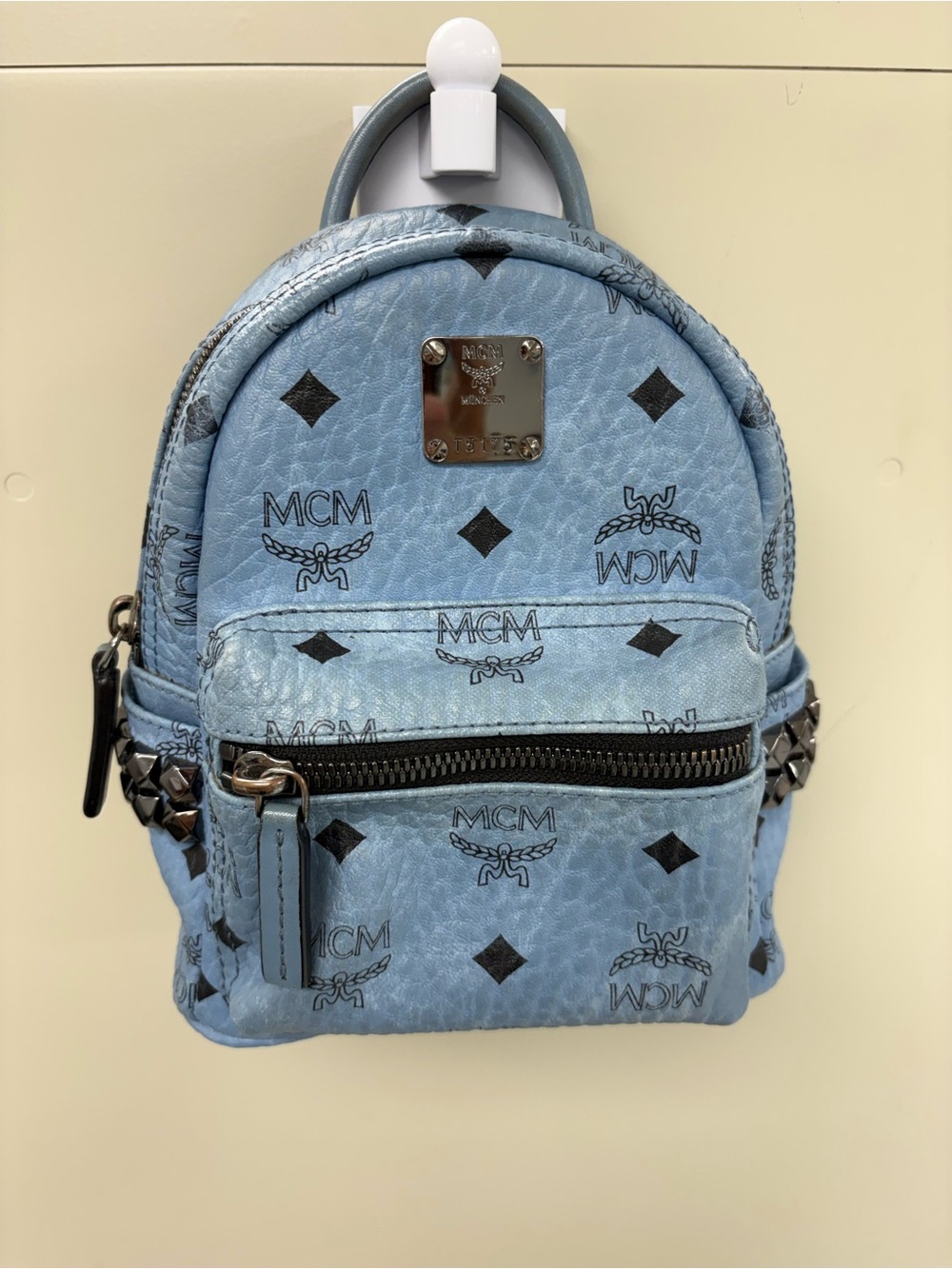 MCM Stark Bebe Boo X-Mini Studded Convertible Backpack Blue Denim Please Read
